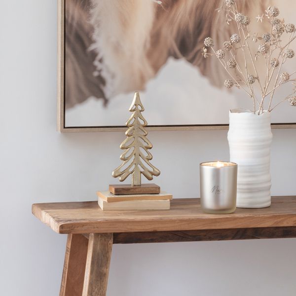 Decoración de pie árbol Navidad grande aluminio Dorado