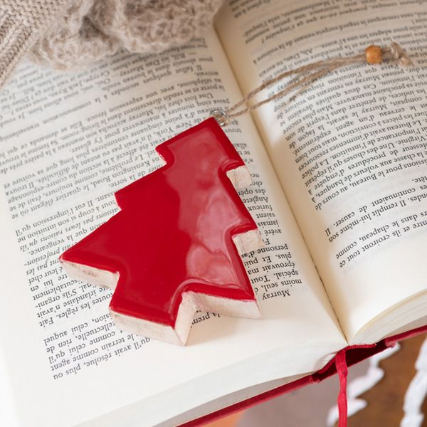 Decoración de madera árbol de Navidad pequeño Rojo