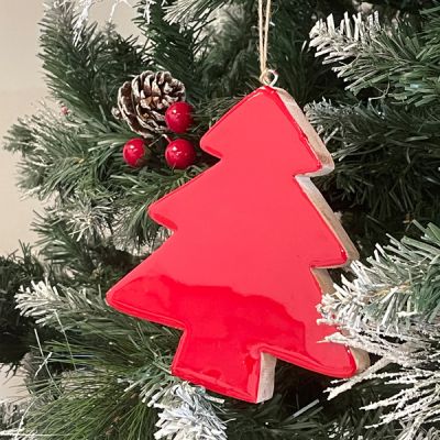 Decoración de madera árbol de Navidad grande Rojo