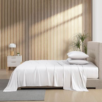 Juego de cama 3 piezas bambú satén 300 hilos Blanco