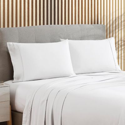 Juego de cama 3 piezas bambú satén 300 hilos Blanco