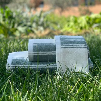 Juego de tres toallas 100% algodón Ribbon Raya Verde