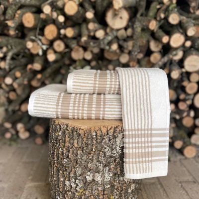 Juego de tres toallas 100% algodón Ribbon Cruz Beige